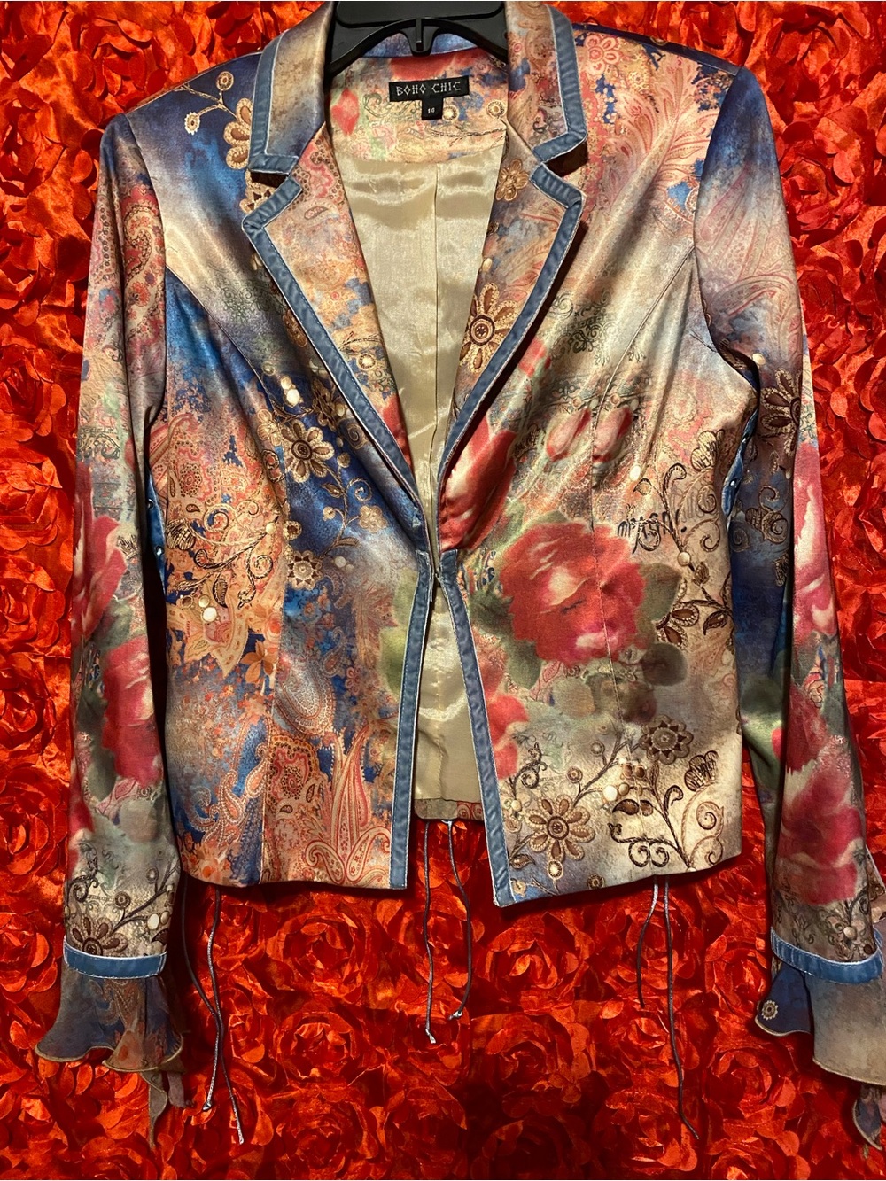 Boho Chic Women's Floral Satin Blazer -